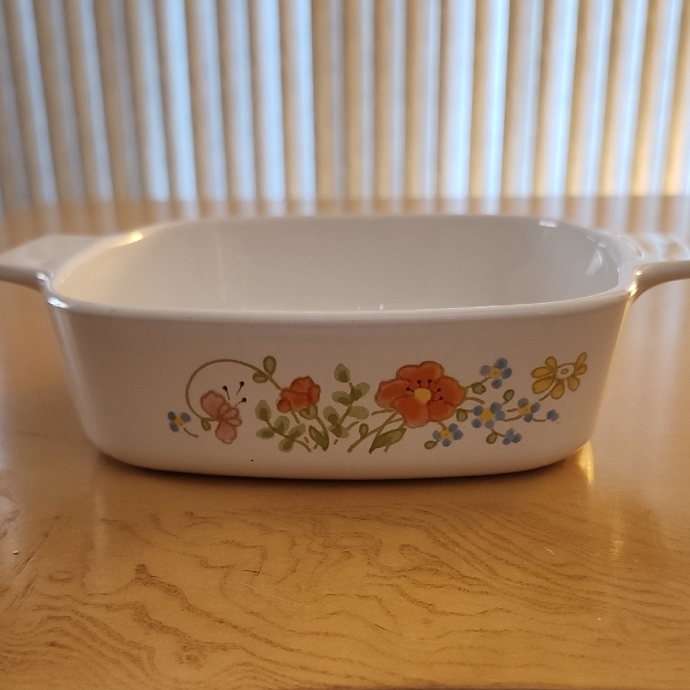 Corningware White and Orange Casserole Dish